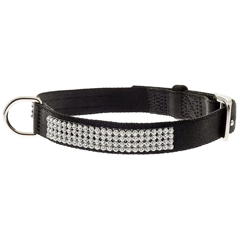 foto del prodotto collare in nylon antigraffio con strass per cani 1,5 x 35 cm azzurro