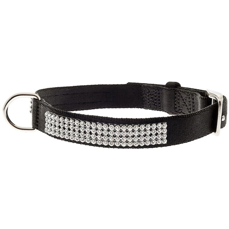 foto del prodotto collare in nylon antigraffio con strass per cani 1 x 30 cm nero