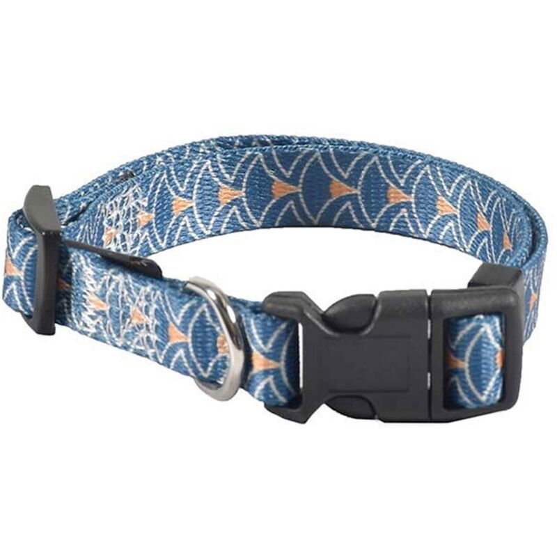 foto del prodotto collare in nylon blu resistente stampa in stile giapponese modello geisha per cani