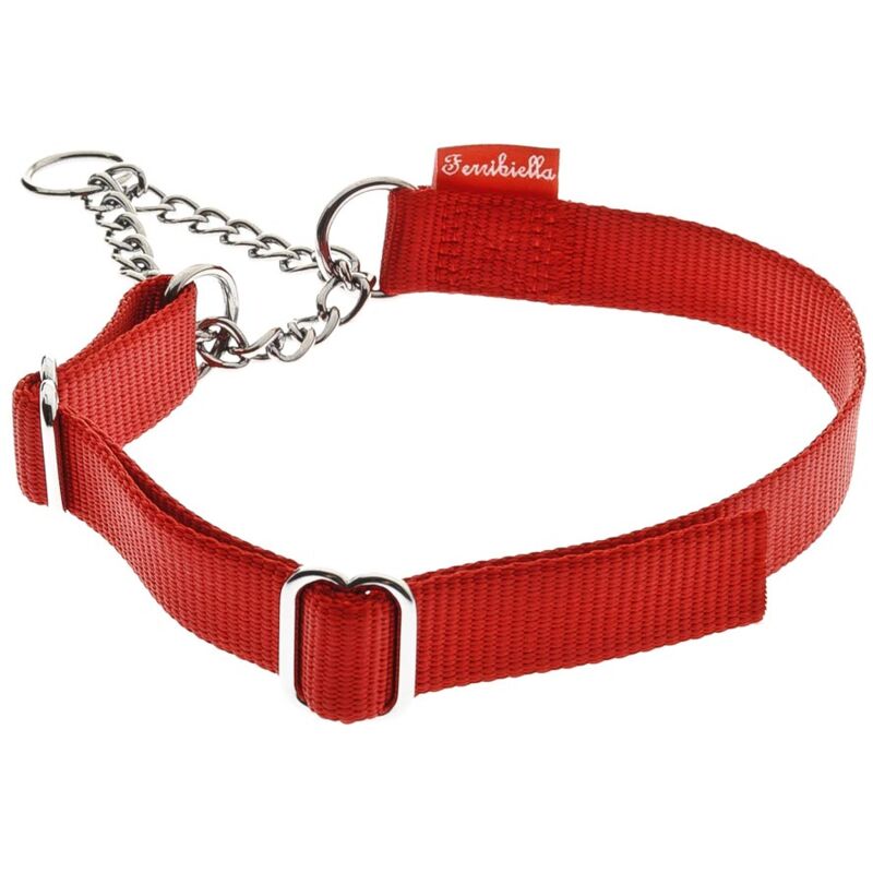 foto del prodotto collare in nylon con catena semistrangolo per cani 2,5 x 85 cm fucsia