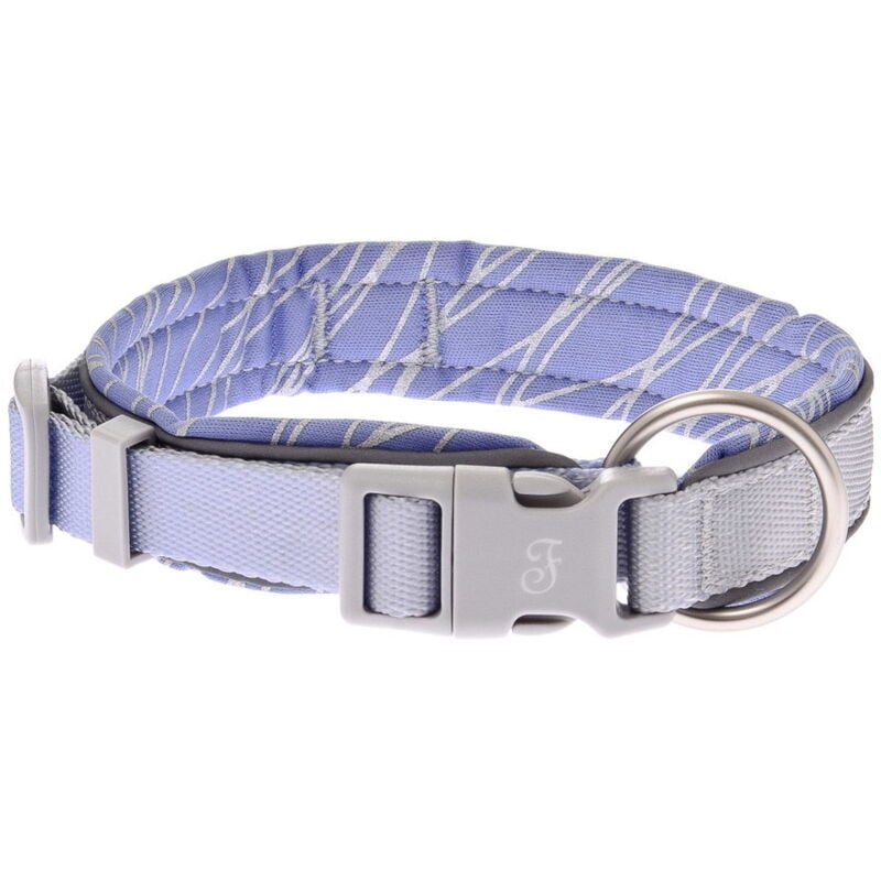 foto del prodotto collare in nylon con maxi anello in acciaio satinato per cani modello onda collare s azzurro
