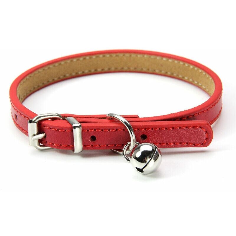 foto del prodotto collare in pelle per gatti e cuccioli, regolabile 20cm 27cm cm rosso