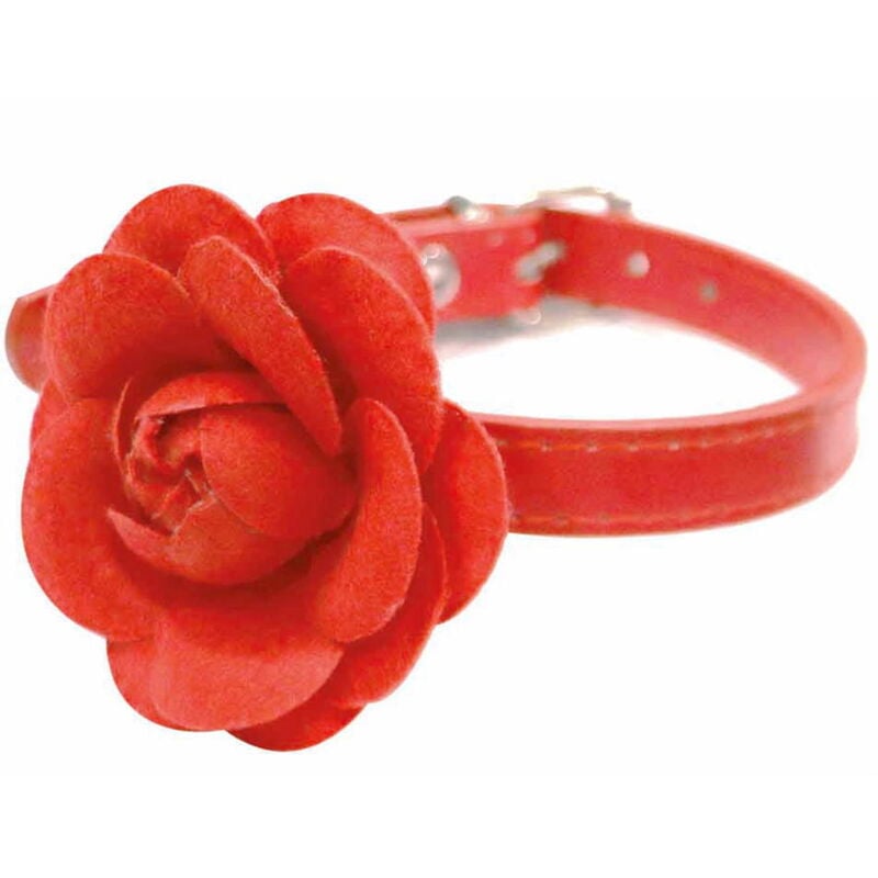 foto del prodotto collare in similpelle rose rosso per cani collare 1,5 x 38 cm