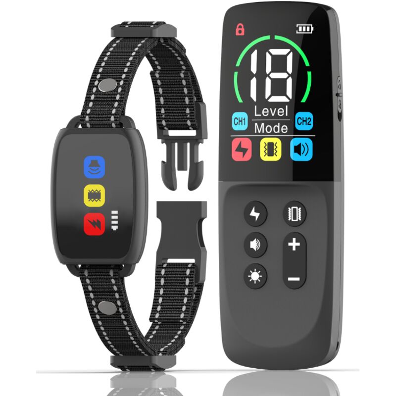 foto del prodotto collare per addestramento cani con telecomando, 4 modalità di addestramento, blocco di sicurezza, collare elettronico ricaricabile, collare per