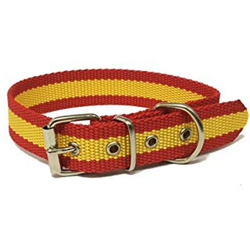 foto del prodotto collare per cani bandiera spagnola in nylon con rinforzo in pelle 30 cm offerta esclusiva