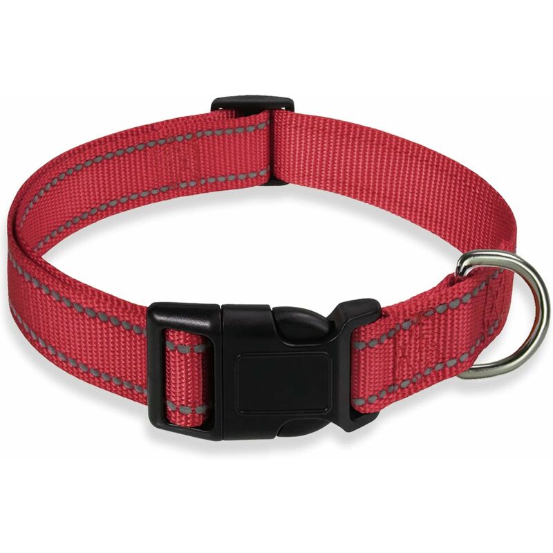 foto del prodotto collare per cani riflettente con chiusura regolabile in nylon di sicurezza per cani di taglia piccola e media, 1 pezzo rosso, s 