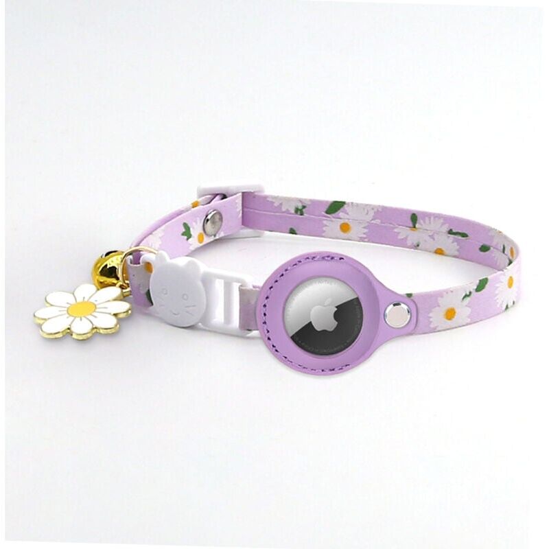 foto del prodotto collare per gatti viola, collare per gatti stampato regolabile con campanello, custodia protettiva in silicone compatibile con apple airtag, fibbia