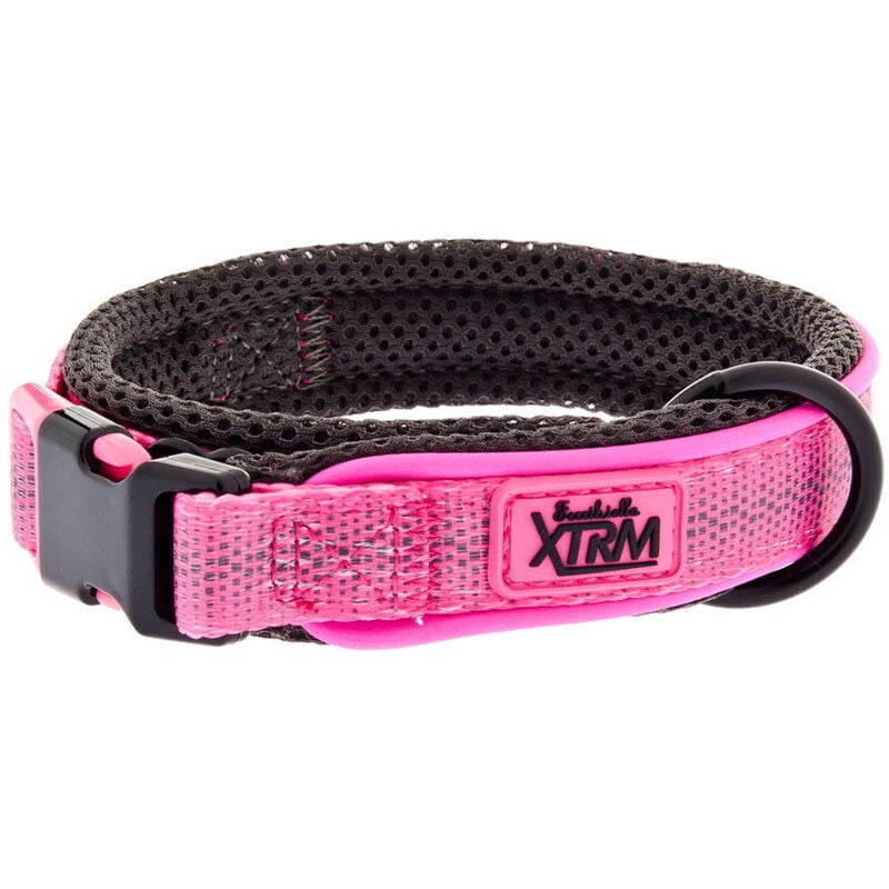 foto del prodotto collare resistente in mesh traspirante non strappa il pelo e non irrita la cute con bordo riflettente modello xtrm per cani 1,5 x 28 35 cm rosa