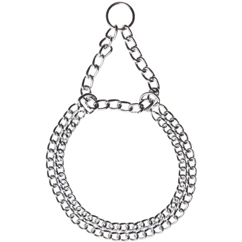 foto del prodotto collare semistrozzo a 3 file in acciaio cromato per cani 55 cm collare