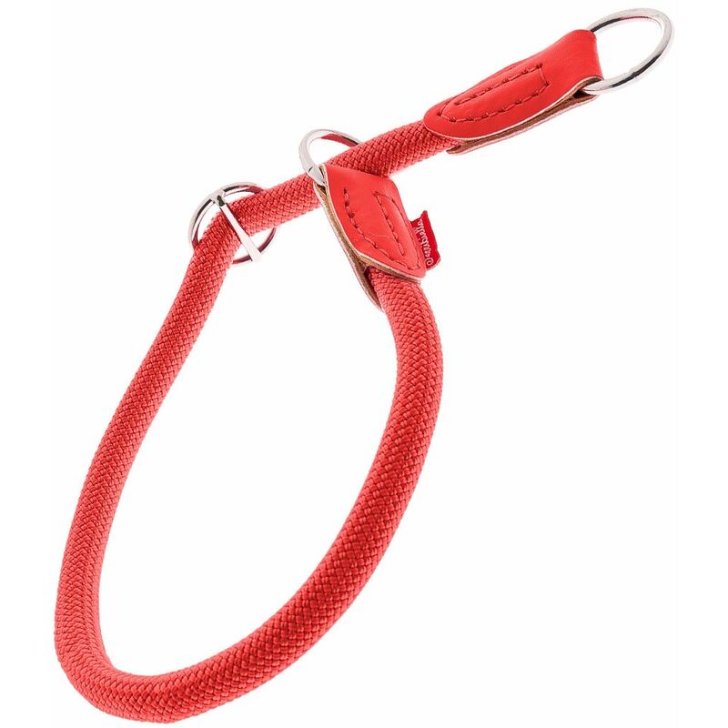 foto del prodotto collare tubolare a strozzo in corda tondo con finiture in pelle 1,2 x 50 cm rosso