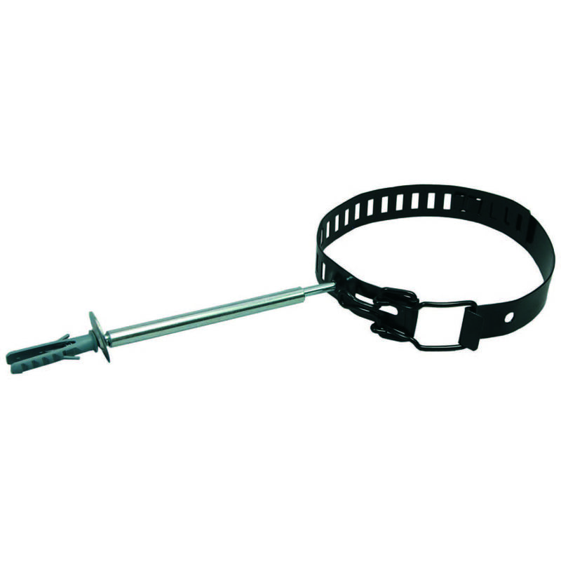 foto del prodotto collari fermatubo per stufe smaltato nero cm.8 14 regolabile con tassello mm.8x40