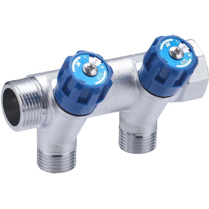 foto del prodotto collettore con rubinetteria integrata blu, mf20x27 partenze maschio 15x21 2 partenze noyon thiebault