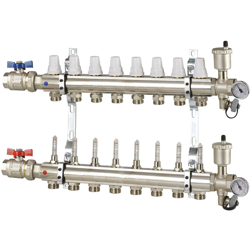foto del prodotto collettore di distribuzione da 1 con 8 vie in ottone per impianti radianti