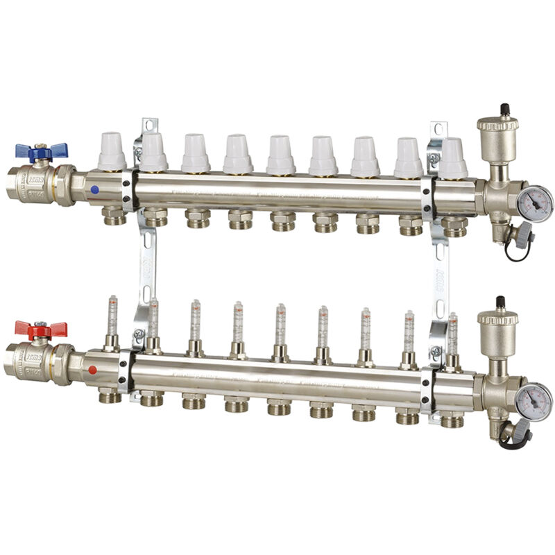 foto del prodotto collettore di distribuzione da 1 con 9 vie in ottone per impianti radianti