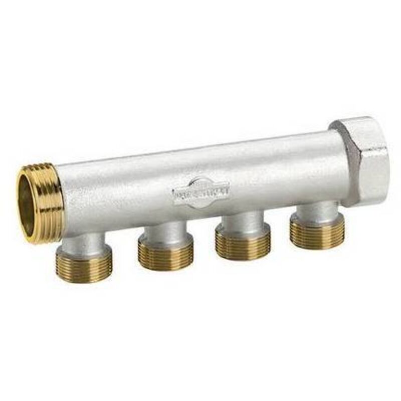 foto del prodotto collettore in ottone nichelato con derivazioni m 24x19 3 4 x 4 vie l. 157 mm fiv