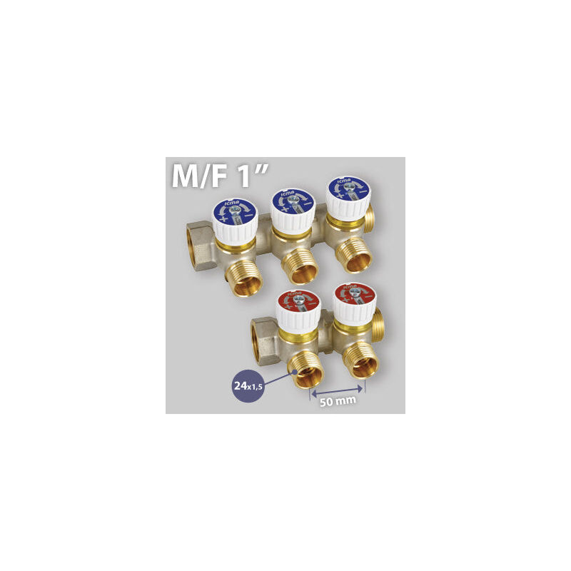 foto del prodotto collettore lineare maschio femmina 1 con rubinetti d arresto mod.228 icma 3 vie da m24x1,5