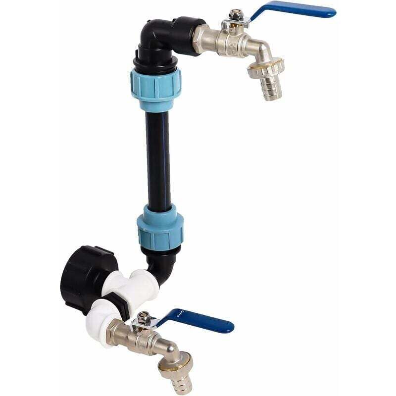 foto del prodotto collo d oca ibc con connessione s60x6 e rubinetto da 3 4 kit di connessione ibc per serbatoio di recupero dell acqua piovana da 1000 litri