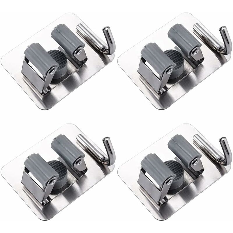 foto del prodotto colnk porta scopa regolabile in 4 pezzi grigio, porta scopa a parete, porta scopa a parete senza perforazione, porta scopa multifunzione per