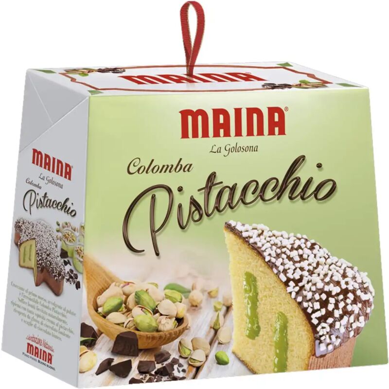 foto del prodotto colomba la golosona crema pistacchio maina 750g con cioccolato fondente pasqua