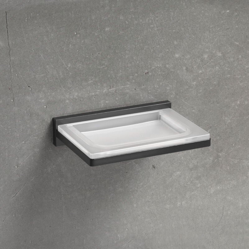 foto del prodotto colombo design look b1601 porta sapone parete vetro acidato naturle grafite codice prod b16010gl van