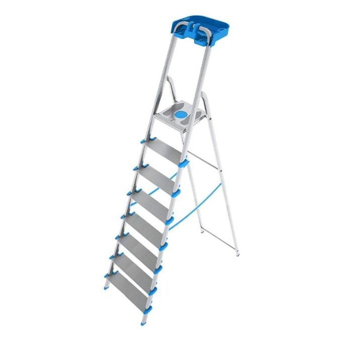 foto del prodotto colombo scala atlantica 8 gradini in alluminio con vaschetta portautensili per uso domestico e professionale