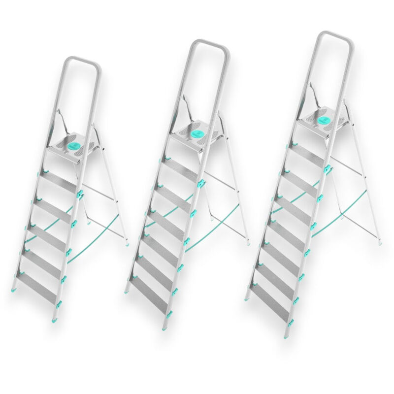 foto del prodotto colombo scala multiuso alta in alluminio stabile e resistente con gradini antiscivolo e piattaforma ampia libellula 7 gradini 53x124xh212 cm