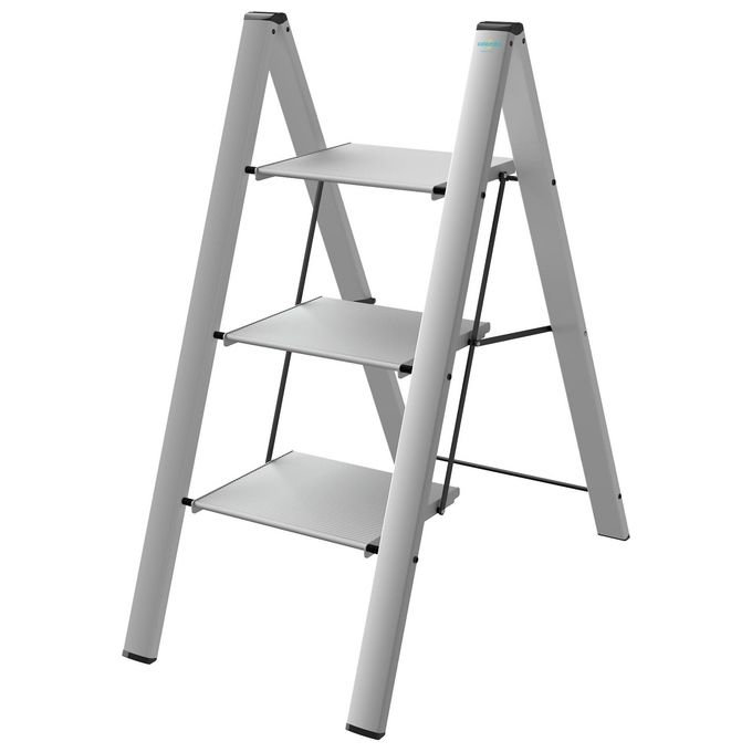 foto del prodotto colombo sgabello scala leonardo 3 gradini in alluminio anodizzato ultrasottile e ultrapiatto silver portata max 150kg en14183 made in italy