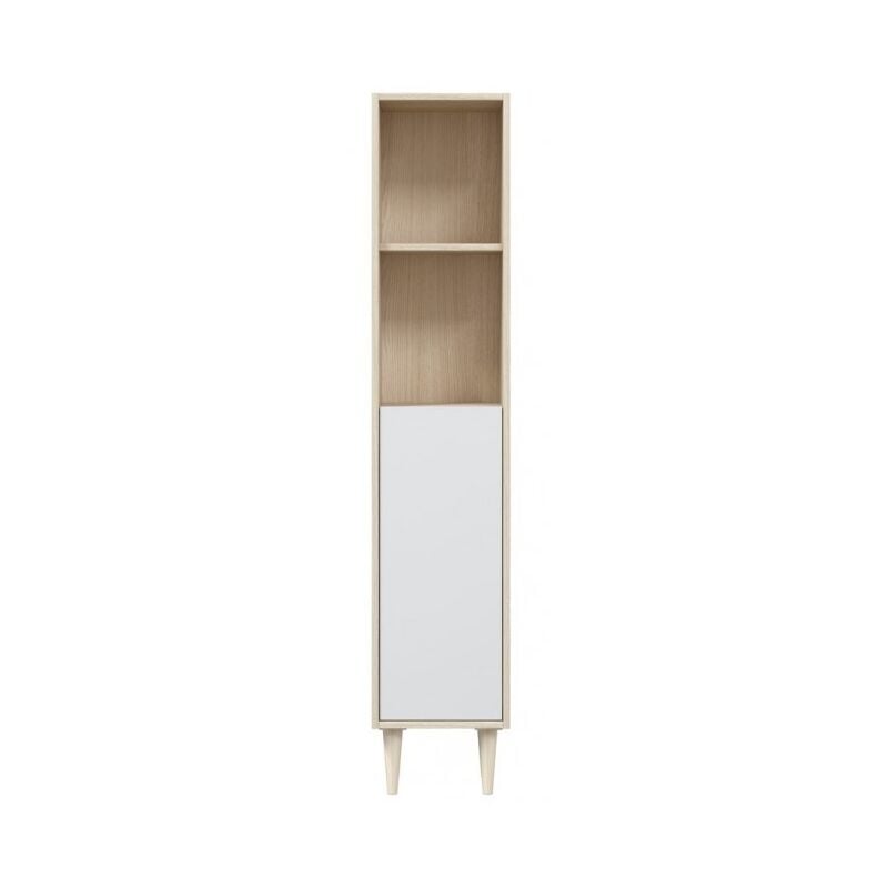 foto del prodotto colonna bagno 30x25x150 cm rovere chiaro e bianco lucido con anta e ripiani california