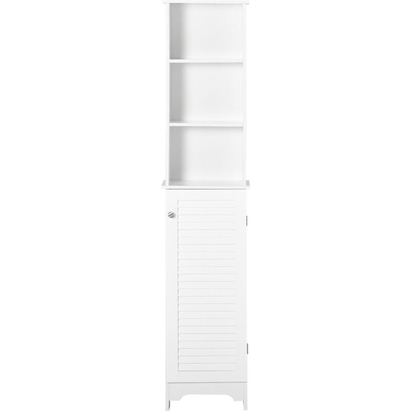 foto del prodotto colonna bagno con ripiano a 3 livelli e armadietto chiuso 34x20x165 cm in mdf e truciolato bianco