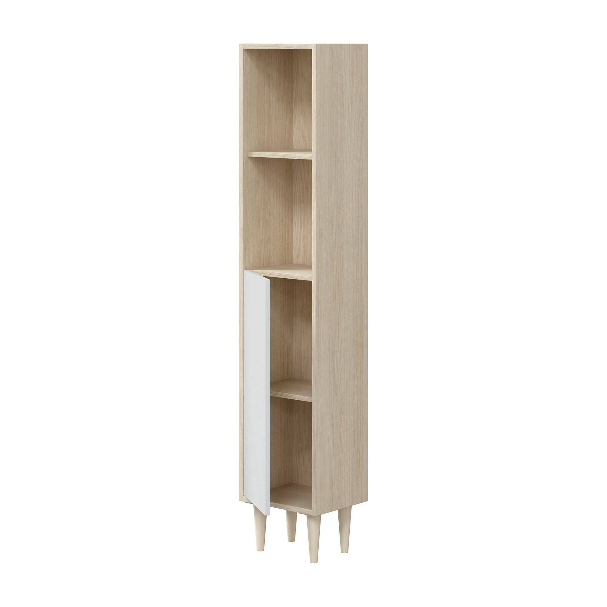 foto del prodotto colonna bagno lazzarina, pensile bagno con 1 anta, armadio alto, 30x25h150 cm, rovere e bianco lucido