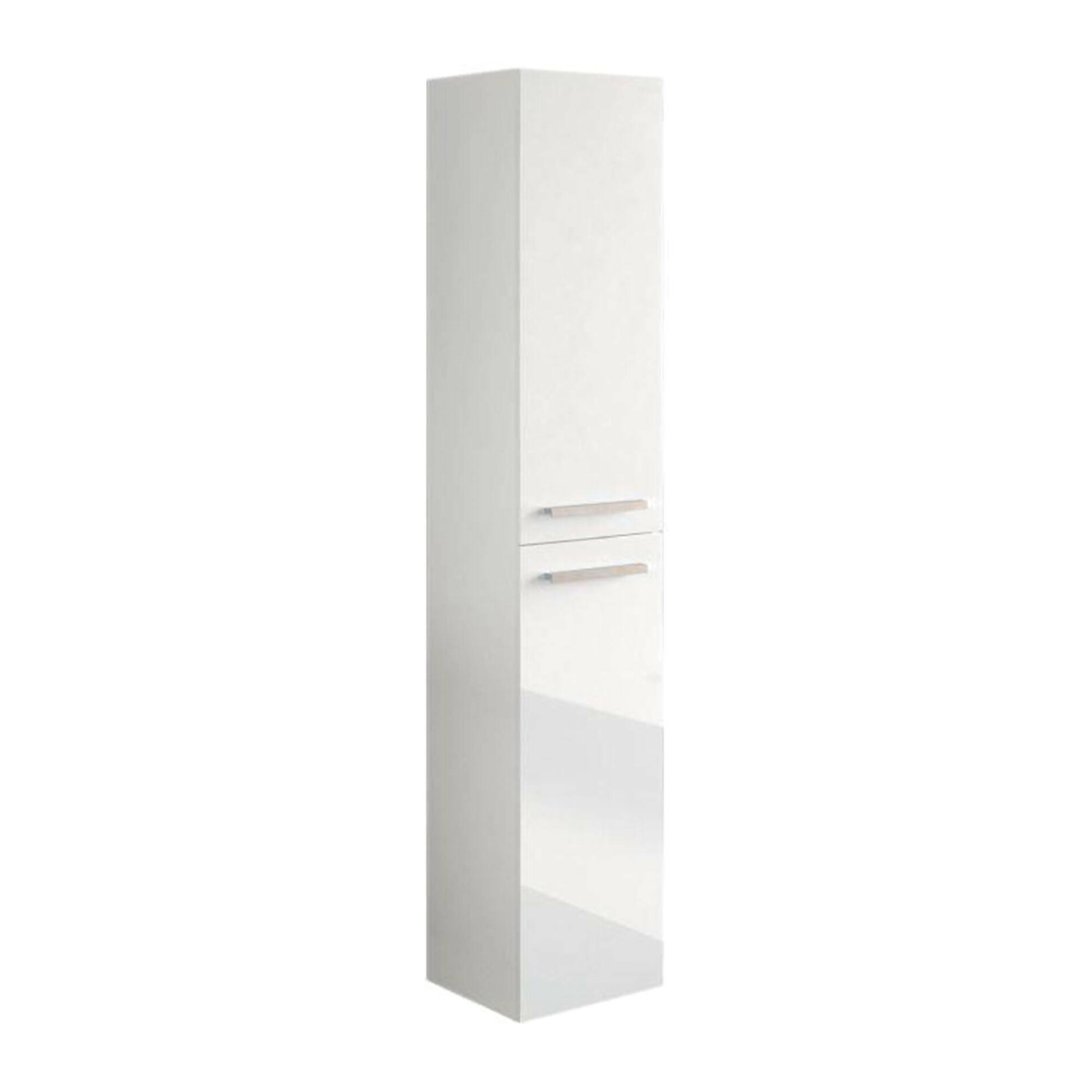 foto del prodotto colonna bagno notte, mobile a colonna per bagno a 2 ante, armadio pensile sospeso con 2 ripiani, 30x25h150 cm, bianco lucido