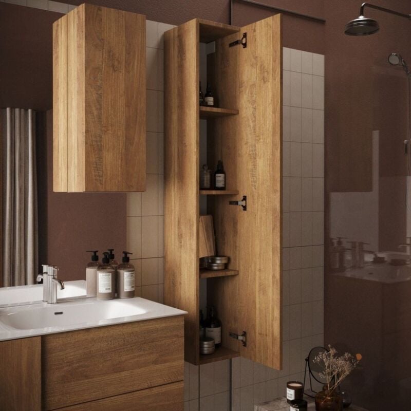 foto del prodotto colonna bagno sospesa con anta e ripiani colore rovere mercure 26x138h cm peter