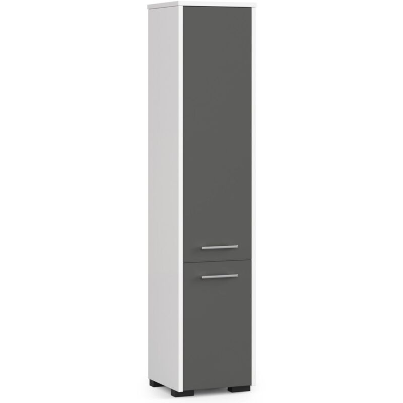 foto del prodotto colonna da bagno akord fin bianca 30 cm 2 ante inserto frontale grigio grafite 30x30x140 cm