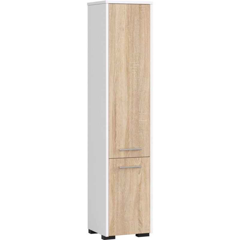 foto del prodotto colonna da bagno akord fin bianca 30 cm 2 ante inserto frontale sonoma quercia 30x30x140 cm