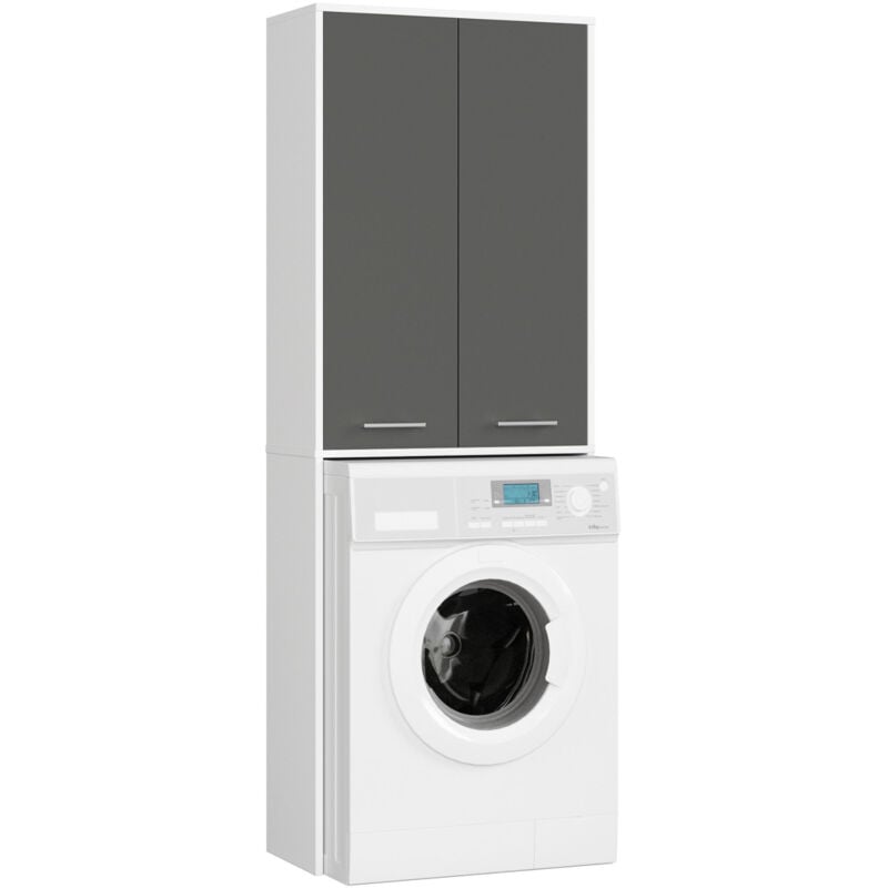foto del prodotto colonna da bagno akord fin per incasso di una lavatrice bianca 64 cm 2 ante inserto frontale grigio grafite 64x30x180 cm