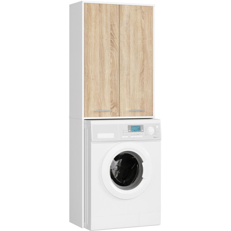 foto del prodotto colonna da bagno akord fin per incasso di una lavatrice bianca 64 cm 2 ante inserto frontale sonoma quercia 64x30x180 cm