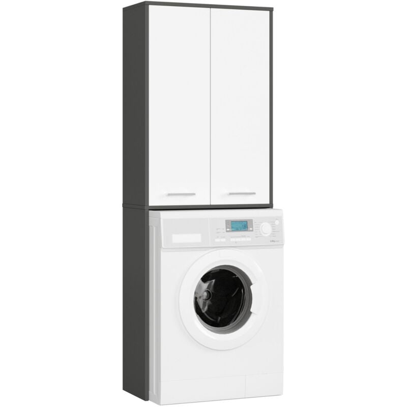 foto del prodotto colonna da bagno akord fin per incasso di una lavatrice grigia grafite 64 cm 2 ante inserto frontale bianco 64x30x180 cm