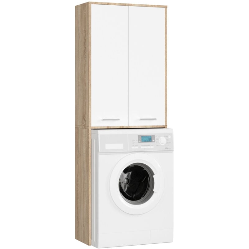 foto del prodotto colonna da bagno akord fin per incasso di una lavatrice sonoma quercia 64 cm 2 ante inserto frontale bianco 64x30x180 cm