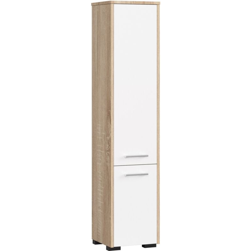 foto del prodotto colonna da bagno akord fin sonoma quercia 30 cm 2 ante inserto frontale bianco 30x30x140 cm