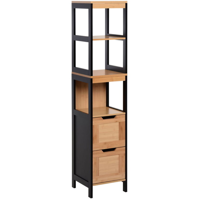 foto del prodotto colonna da bagno con 2 cassetti e 3 vani aperti 30x30x144.3 cm legno naturale
