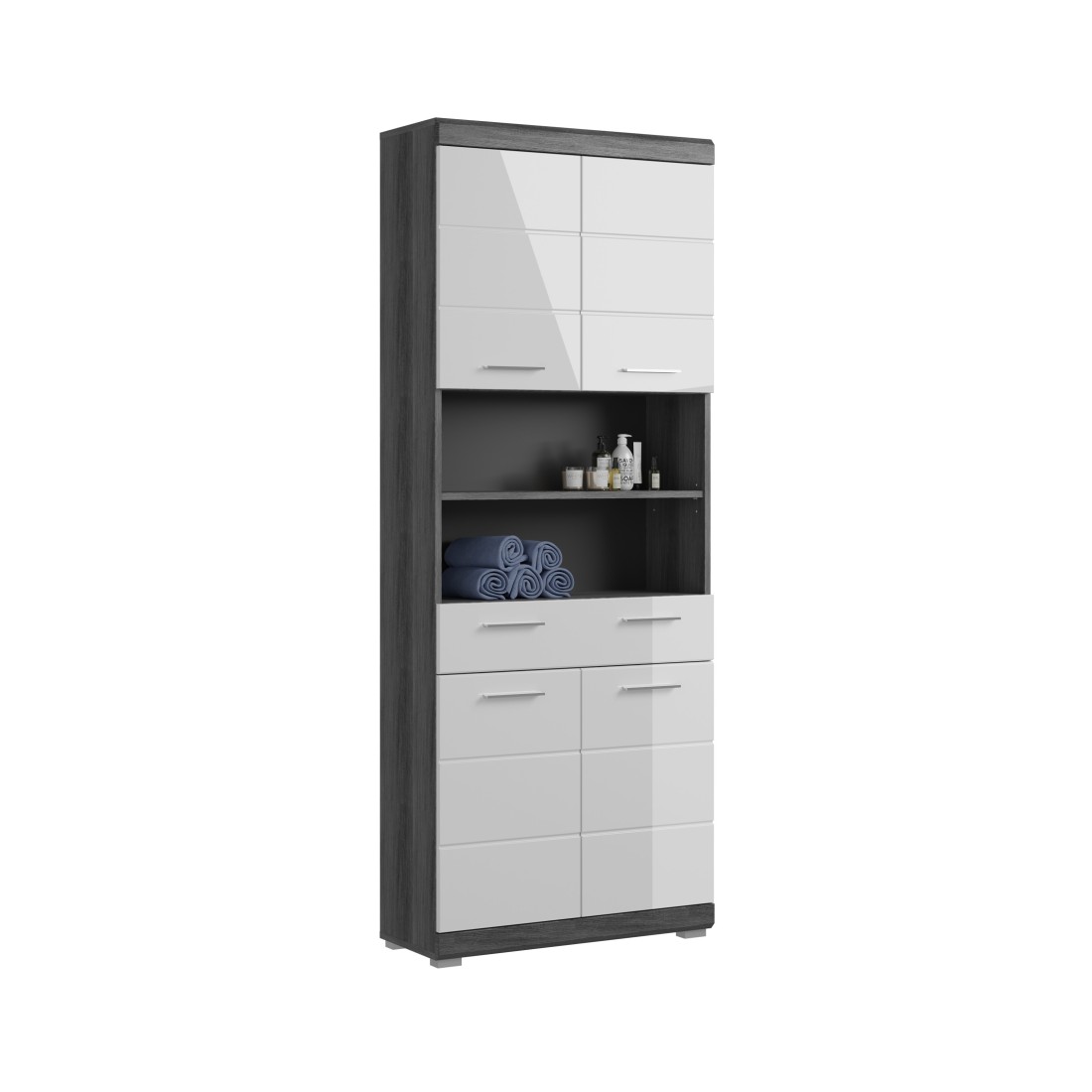 foto del prodotto colonna da bagno scott 4 porte e 1 cassetto grigio scuro e bianco 74x191x31 cm