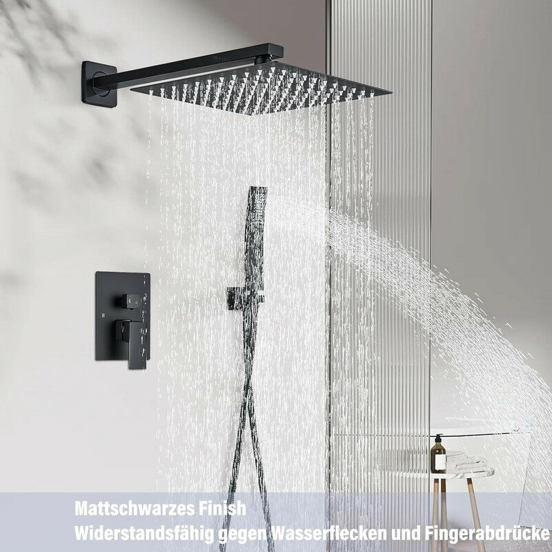 foto del prodotto colonna da doccia incassato con doccetta,nera sistema doccia con soffione doccia 30x30cm,ottone massiccio set doccia onyzpily