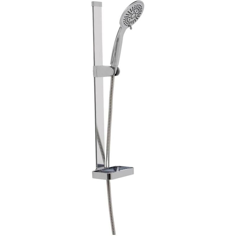 foto del prodotto colonna design da fissare o con adesivo doccetta 3m 5 funzioni flessibile 150cm portasapone asta in alluminio cromo tendance
