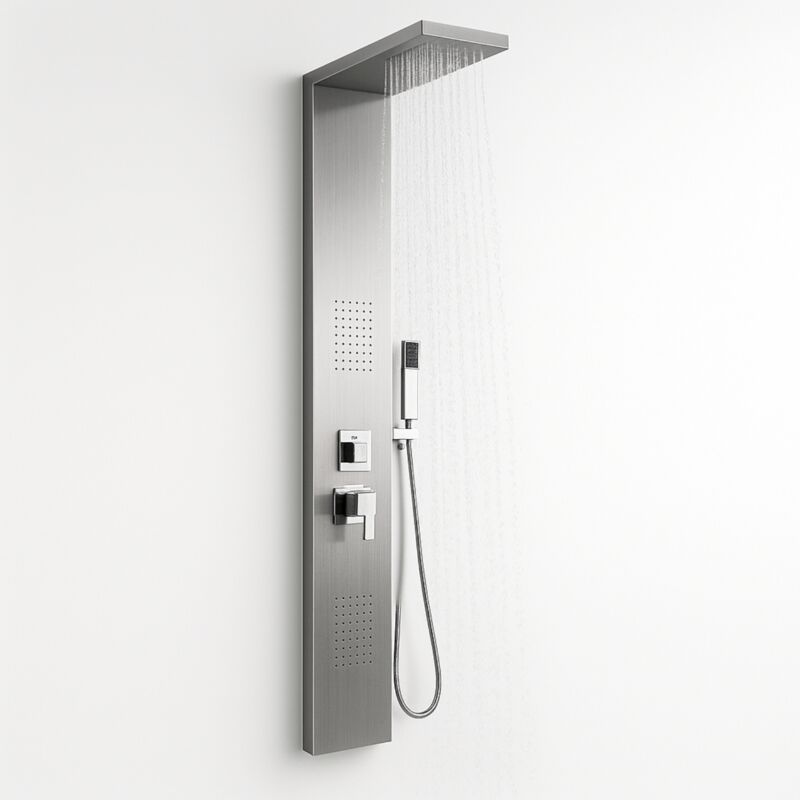 foto del prodotto colonna doccia 002 4 funzioni acciaio inox getto a cascata 2 bocchette idro lombari l20xp44xh170 finitura spazzolato confezione 1
