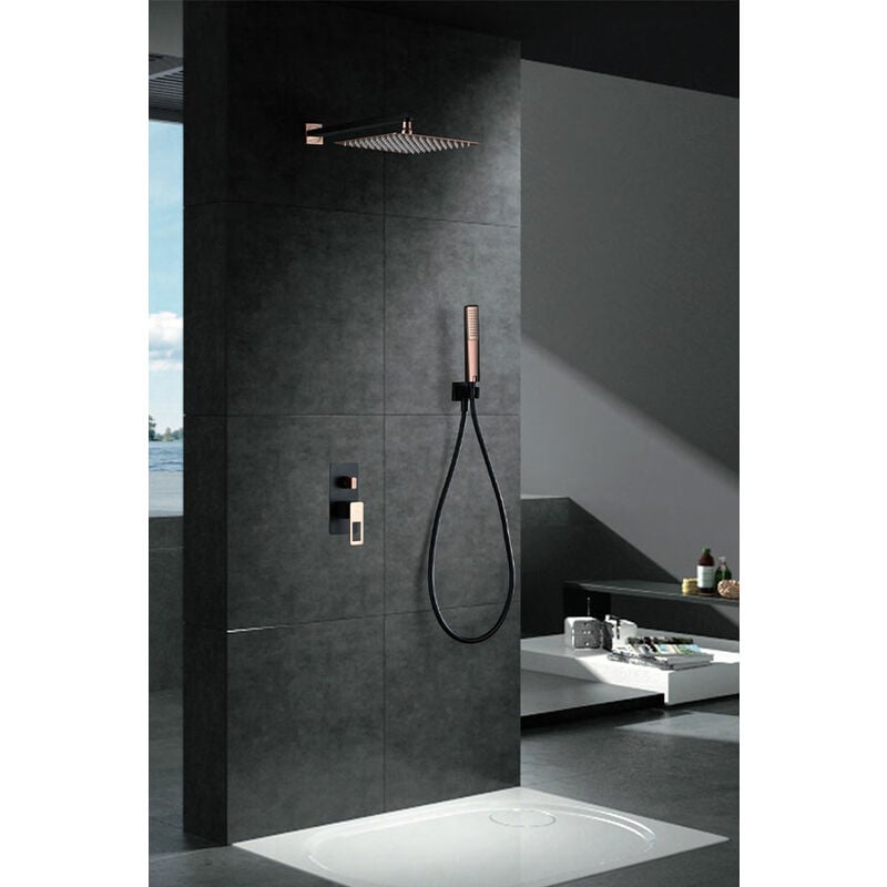 immagine 0 del prodotto colonna doccia a incasso con monocomando modello svezia doccetta di dimensioni standard colore nero con finitura in oro rosa imex