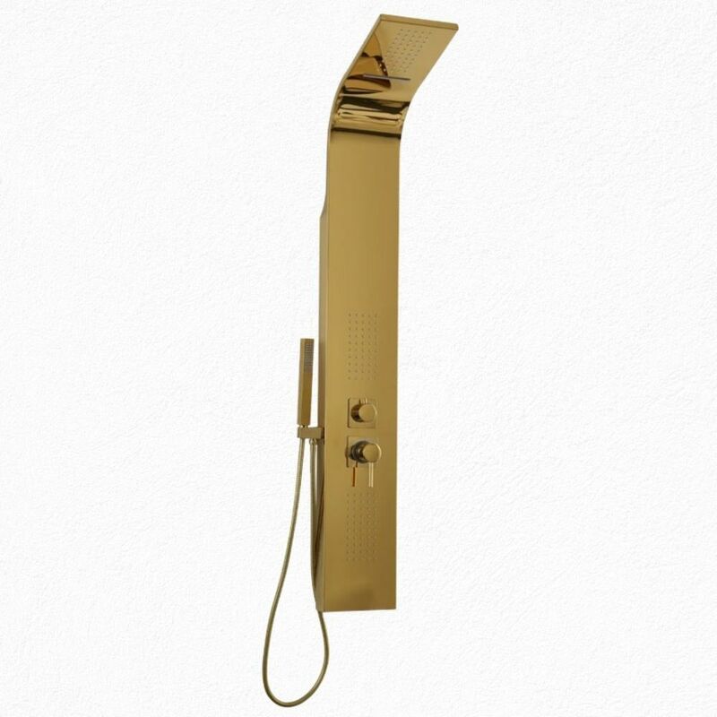 foto del prodotto colonna doccia attrezzata flower oro in acciaio gold con cascata h150xl20xp44 confezione 1