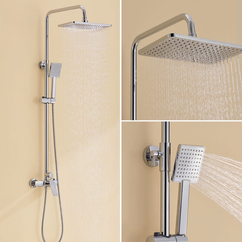foto del prodotto colonna doccia con miscelatore cromo, set de doccia con 190x292mm soffione e doccetta, regolabile in altezza 900 1240mm auralum