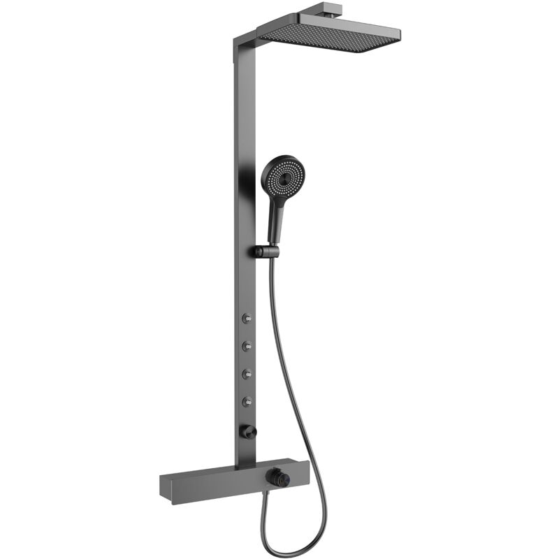 foto del prodotto colonna doccia con miscelatore, grigio pistola sistema doccia con soffione e doccetta set doccia completo a parete altezza regolabile kit doccia con