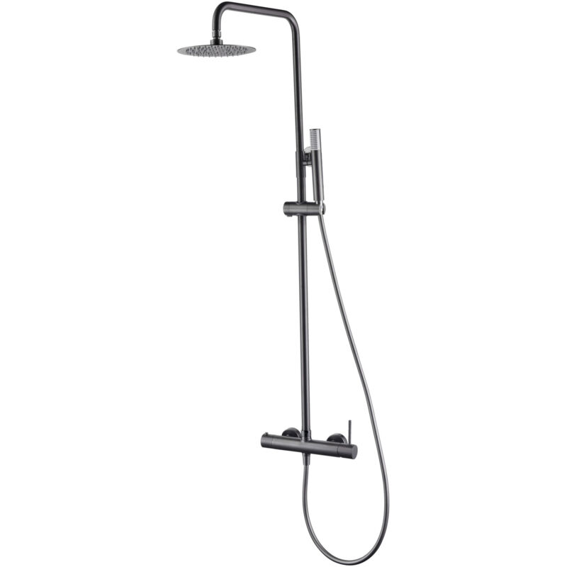 foto del prodotto colonna doccia con miscelatore integrato in acciaio inox soffione extra piatto rubinetteria bagno black gun metal