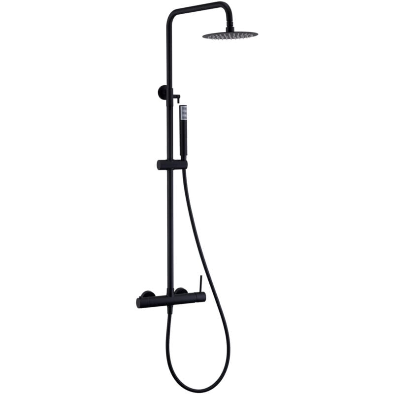 foto del prodotto colonna doccia con miscelatore integrato in acciaio inox soffione extra piatto rubinetteria bagno nero opaco